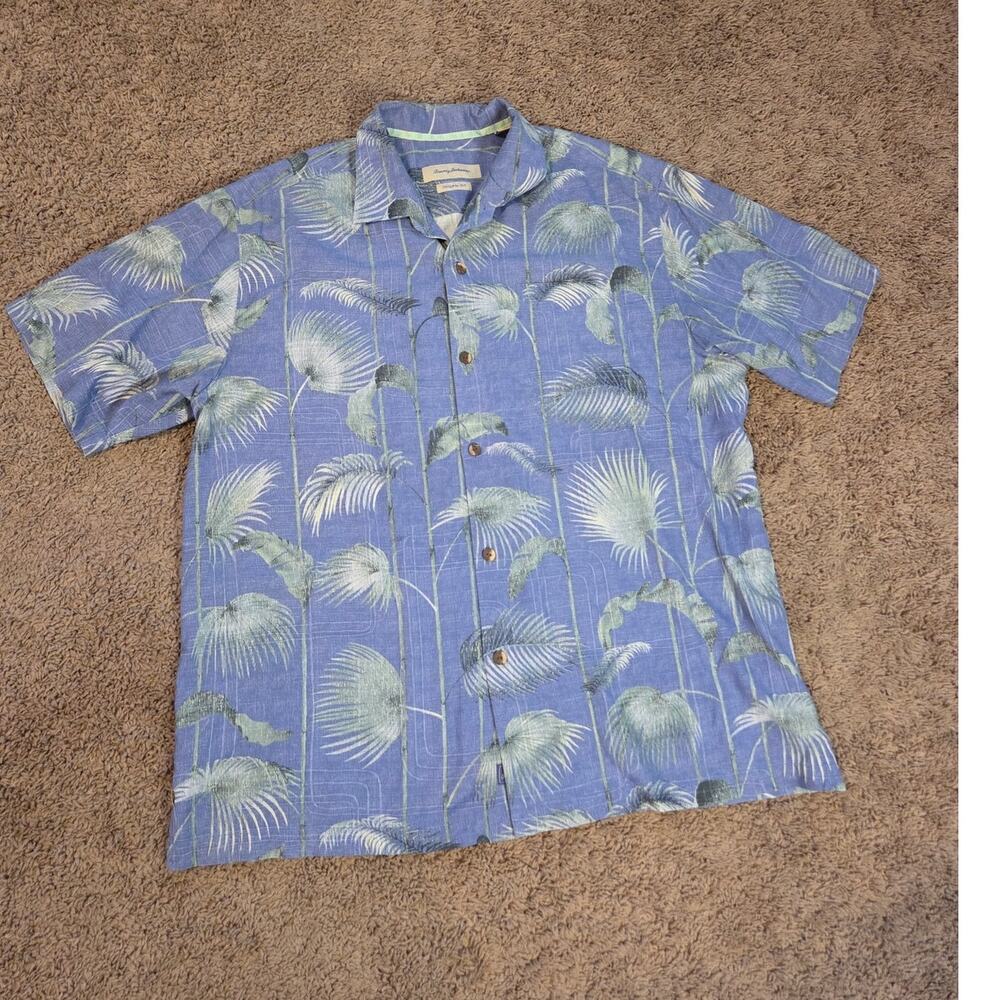 Tommy bahama 100% silk short sleeve button up shirt palm leaves Hawaiian XL